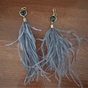 Anthropologie Elegant Gray Feather Earrings